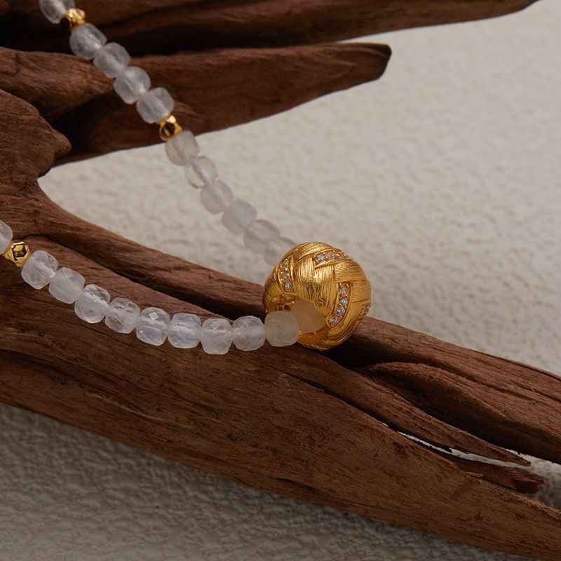 Moonstone and Gold Beaded Necklace - Moonstone Necklace