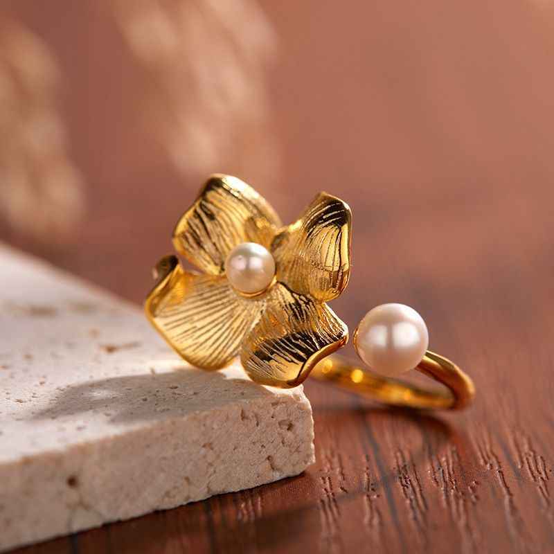 Floral Pearl Ring - June Birthstone Ring