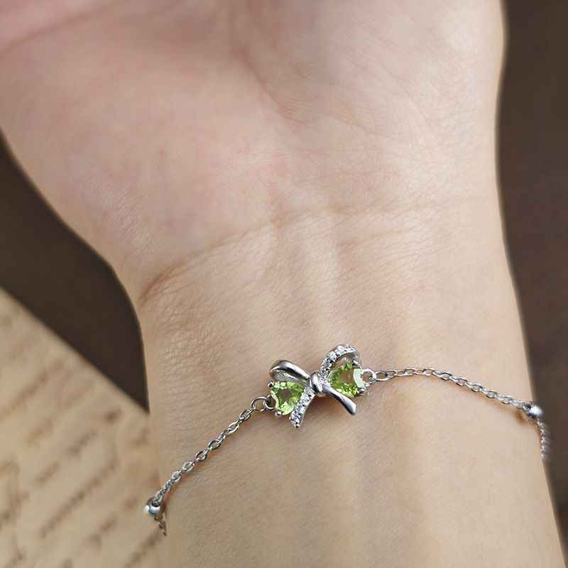 Sterling Silver Peridot Bracelet - Bow Bracelet