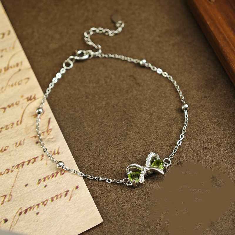 Sterling Silver Peridot Bracelet - Bow Bracelet