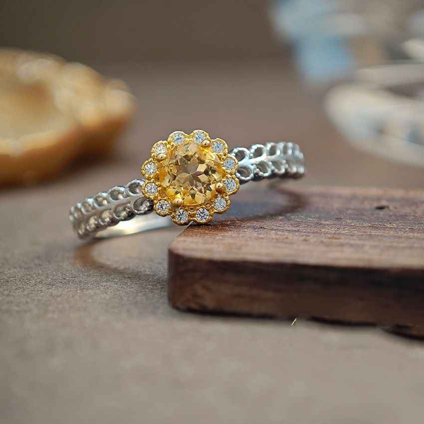 Citrine Rings Sterling Silver - Daisy Ring