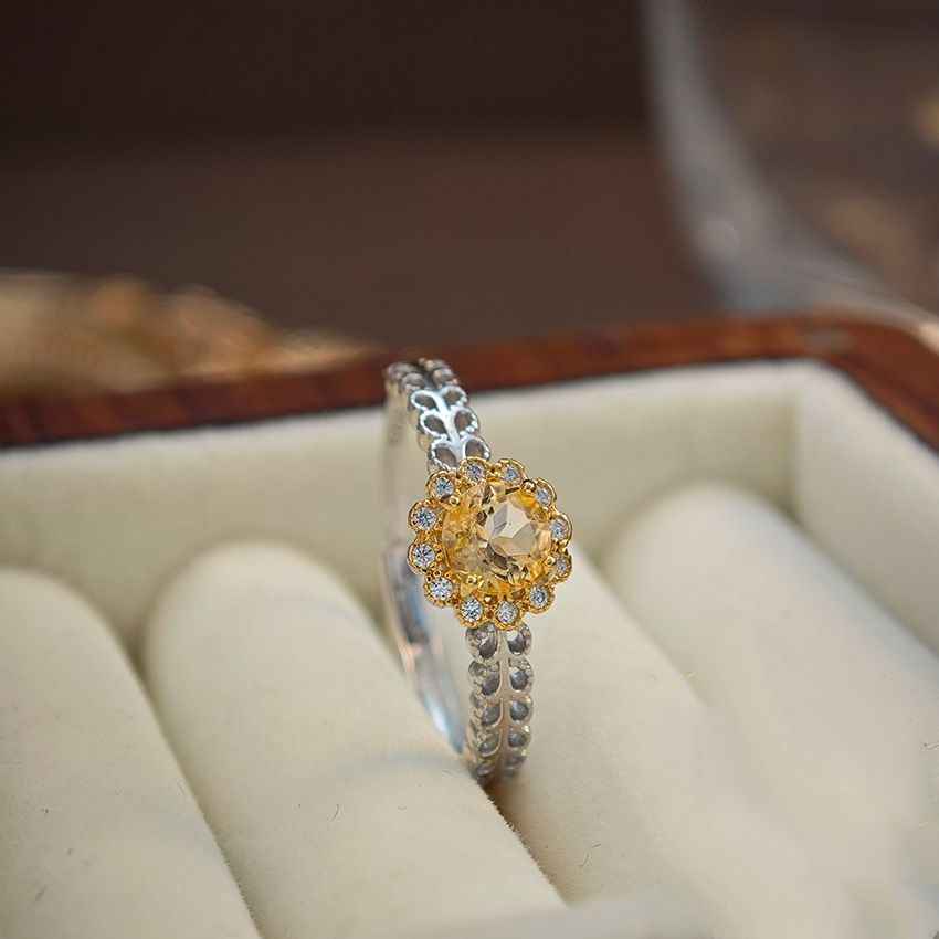 Citrine Rings Sterling Silver - Daisy Ring