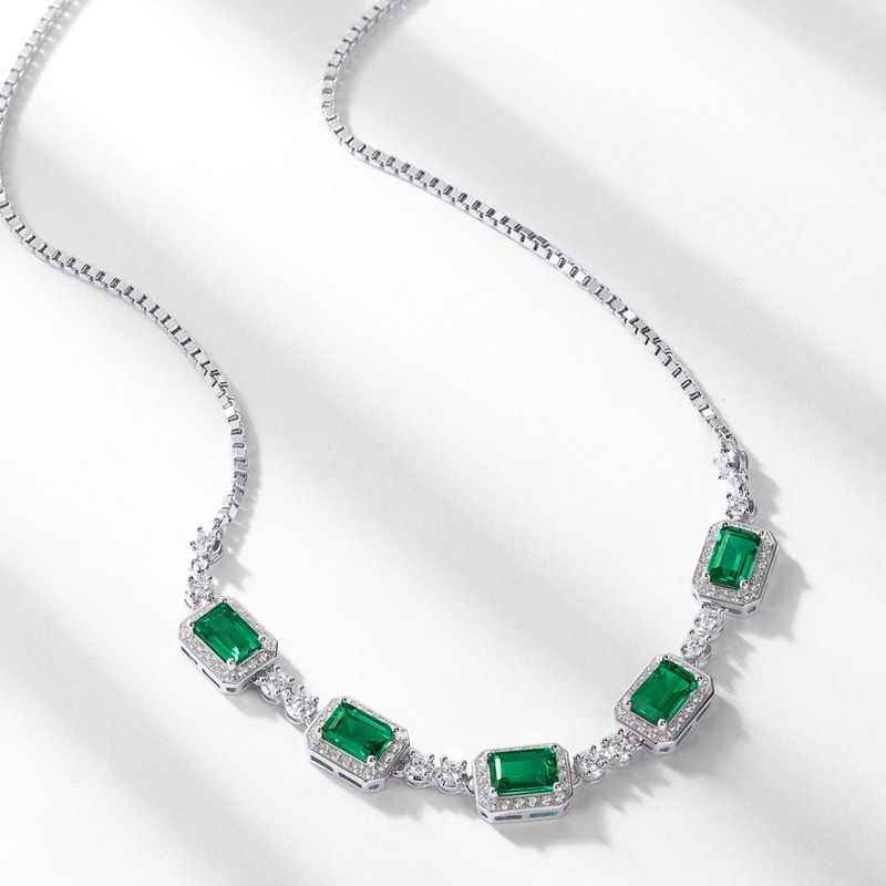 Emerald Diamond Necklace - May Birthstone Necklace