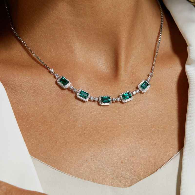 Emerald Diamond Necklace - May Birthstone Necklace