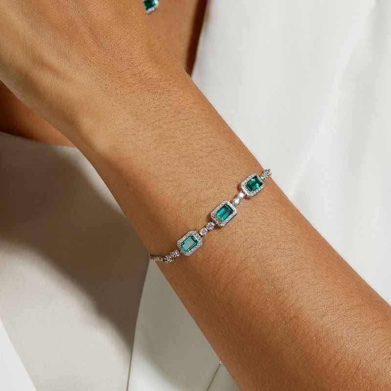 Emerald Diamond Bracelet - May Birthstone Bracelet