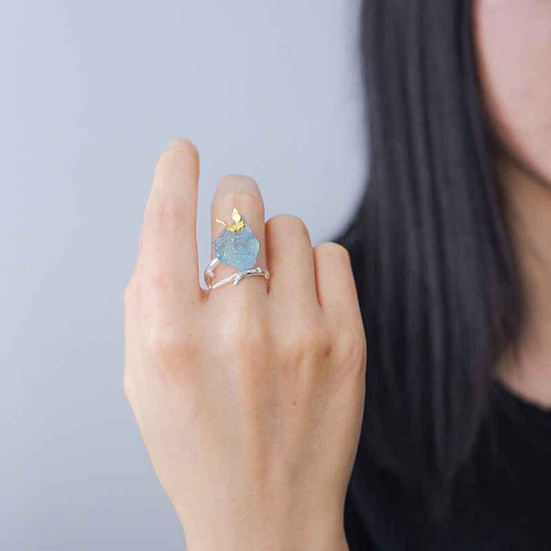 Aquamarine Siver Ring - Butterfly Ring