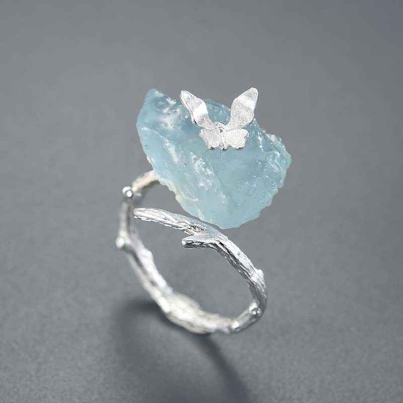 Aquamarine Siver Ring - Butterfly Ring