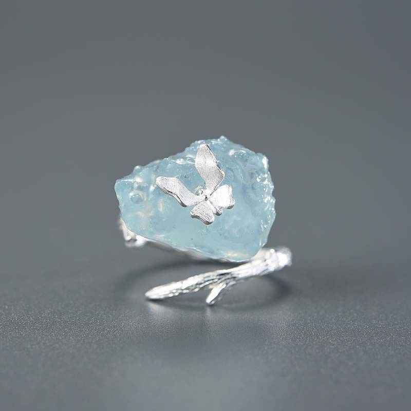 Aquamarine Siver Ring - Butterfly Ring