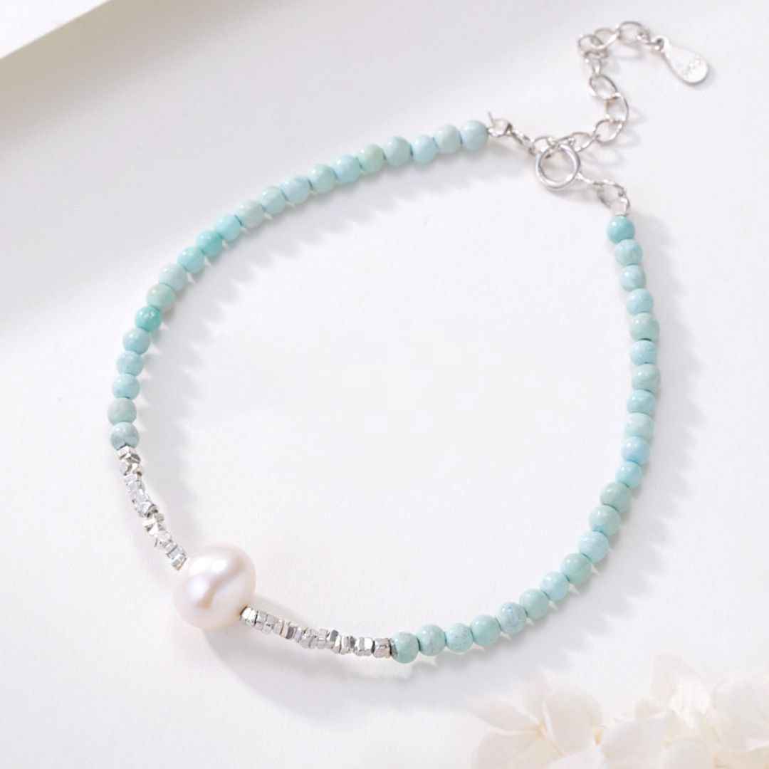 Pearl and Turquoise Silver Bracelet