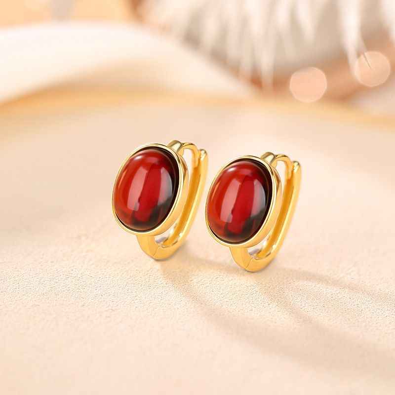 Blood Amber Hoop Earrings