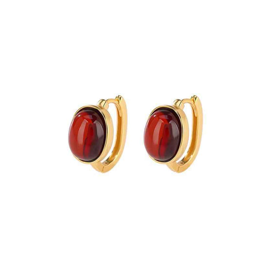 Blood Amber Hoop Earrings