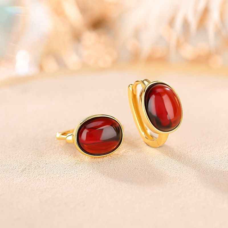 Blood Amber Hoop Earrings