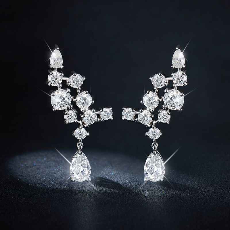 Diamond Moissanite Drop Earrings - April Birthstone Earrings