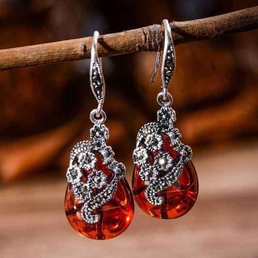 Dangle Garnet Earrings - January Birthstone Jewelry in 925 Sterling Silver