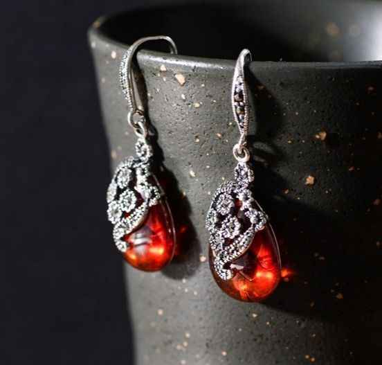 Dangle Garnet Earrings - January Birthstone Jewelry in 925 Sterling Silver