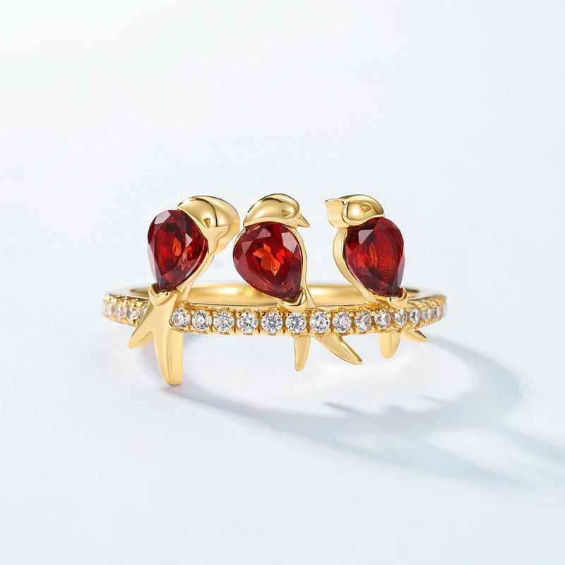 Womens Garnet Ring - Silver Bird Ring