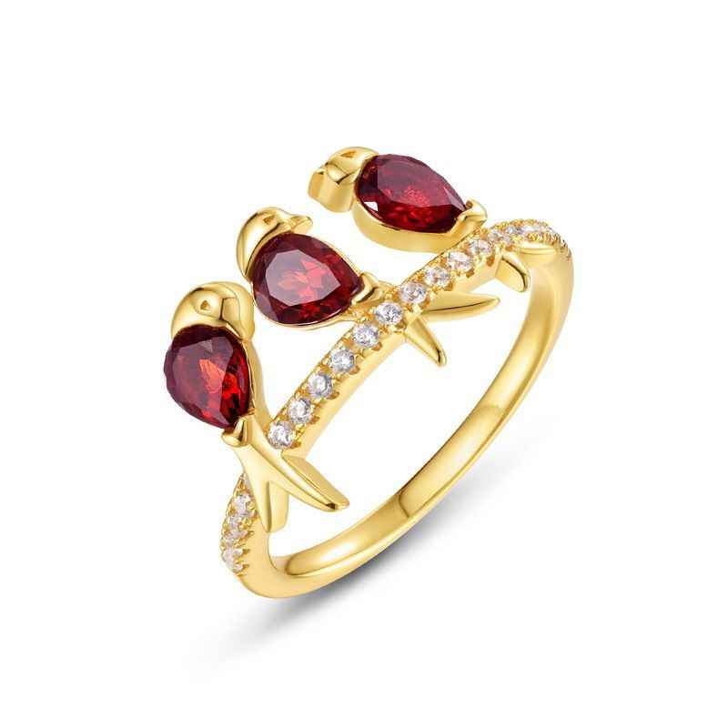 Womens Garnet Ring - Silver Bird Ring