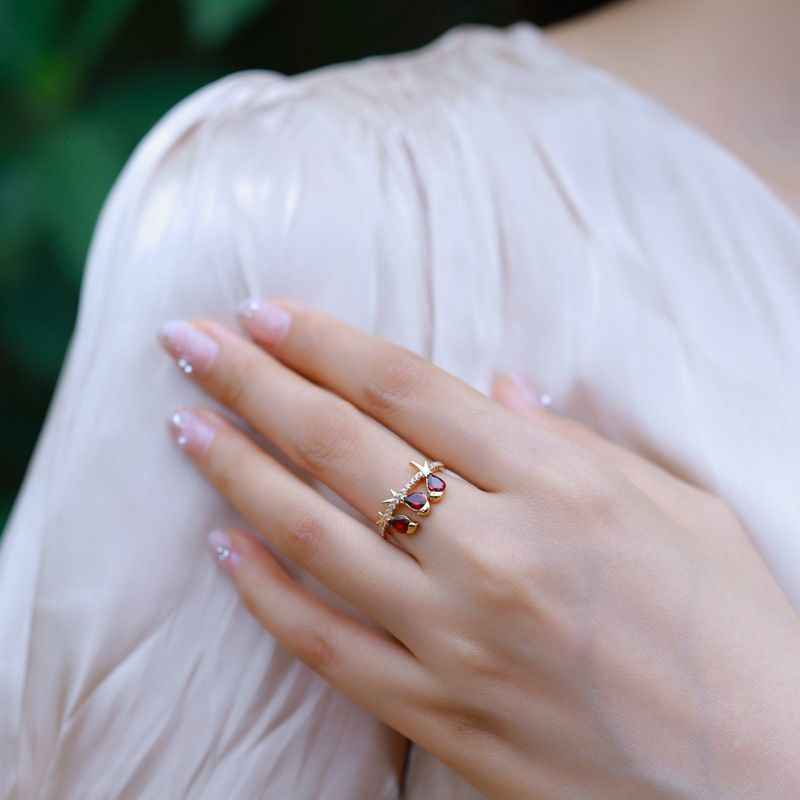 Womens Garnet Ring - Silver Bird Ring