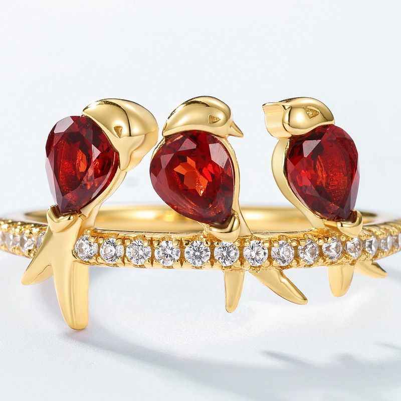 Womens Garnet Ring - Silver Bird Ring