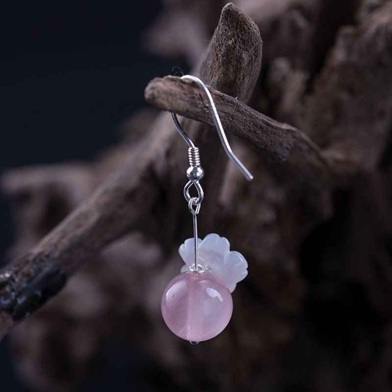 Rose Quartz Drop Earrings - Flower Jewelry