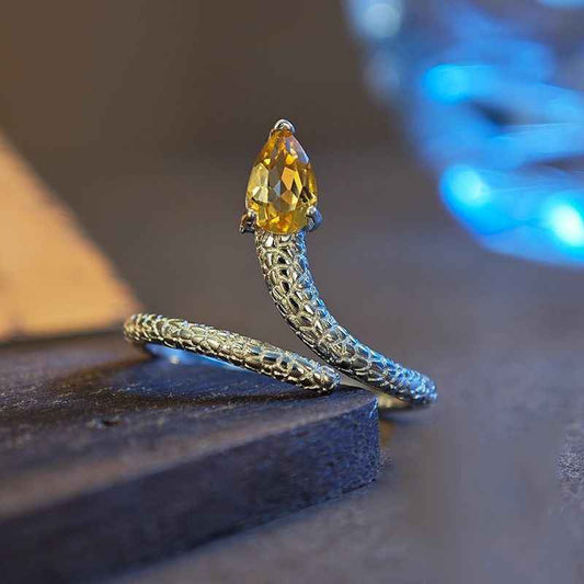 Citrine Rings - Silver Snake Ring - Fortune Ring