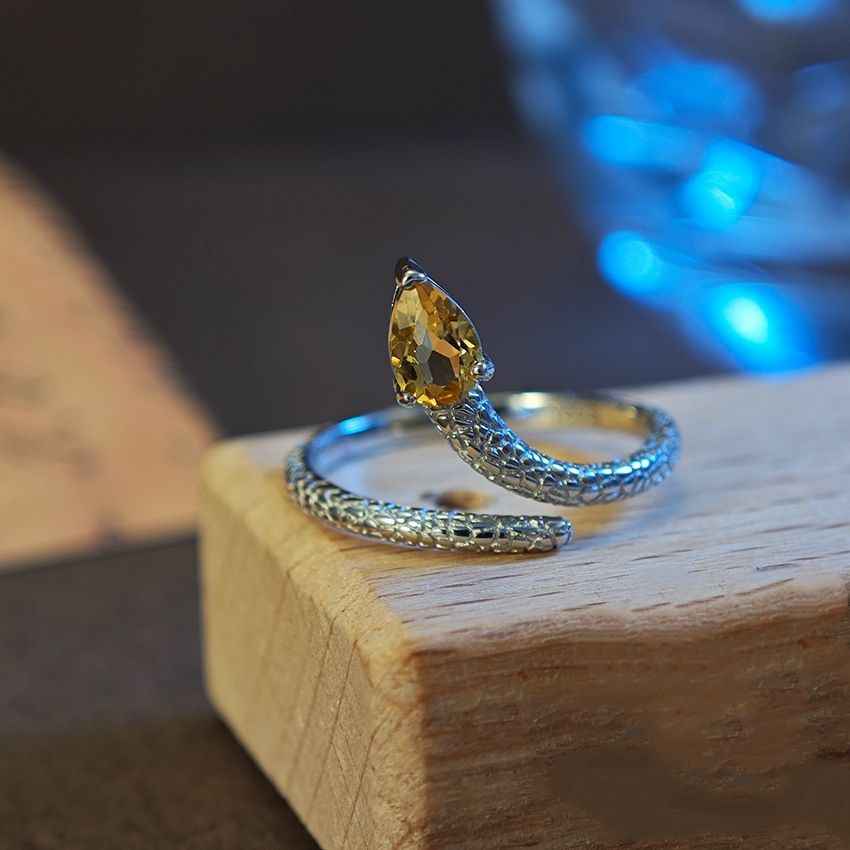 Citrine Rings - Silver Snake Ring - Fortune Ring