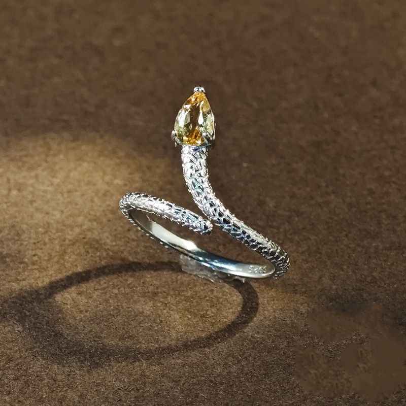 Citrine Rings - Silver Snake Ring - Fortune Ring