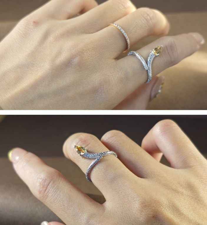 Citrine Rings - Silver Snake Ring - Fortune Ring