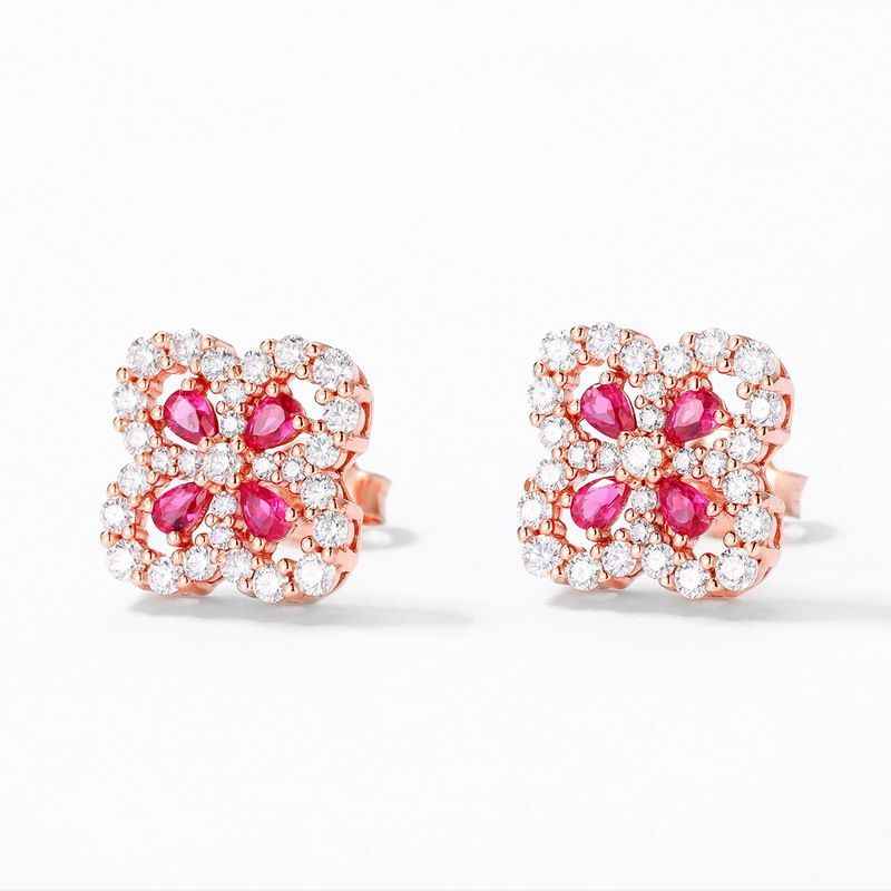 Ruby Earrings Studs - Clover Earrings