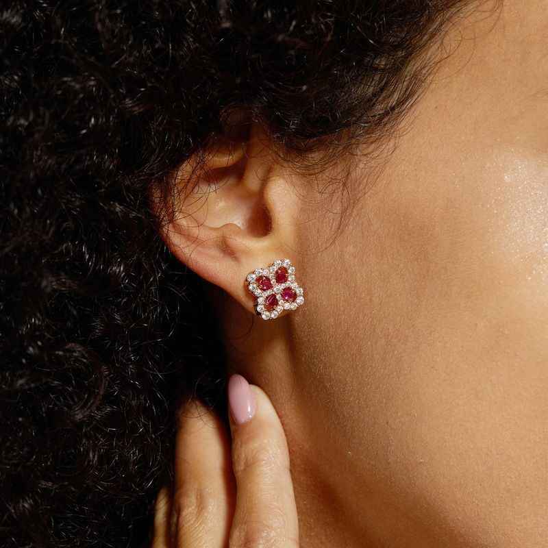 Ruby Earrings Studs - Clover Earrings