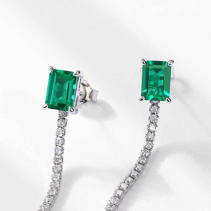 Emerald Tennis Chains Earrings - May Birthstone Jewely