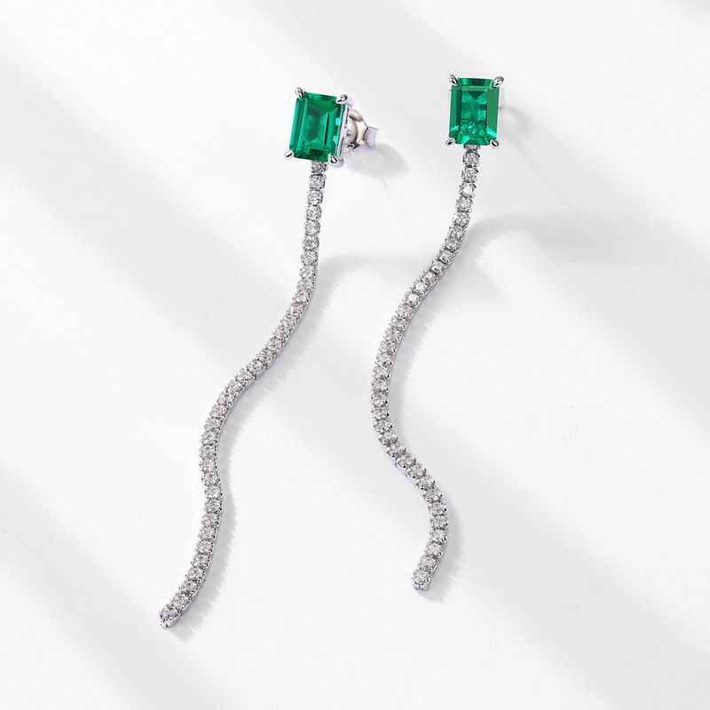 Emerald Tennis Chains Earrings - May Birthstone Jewely