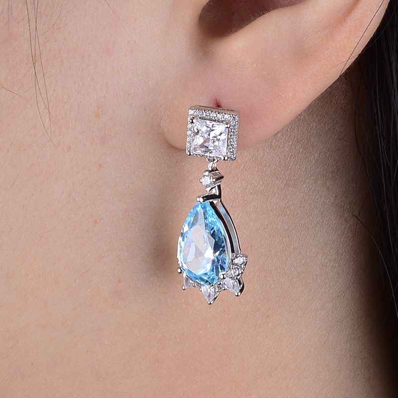 Aquamarine Stud Earrings - Silver Earrings Teardrop