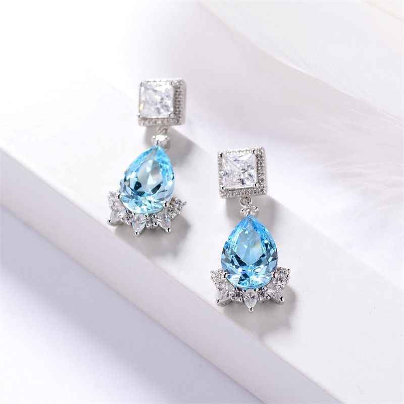 Aquamarine Stud Earrings - Silver Earrings Teardrop