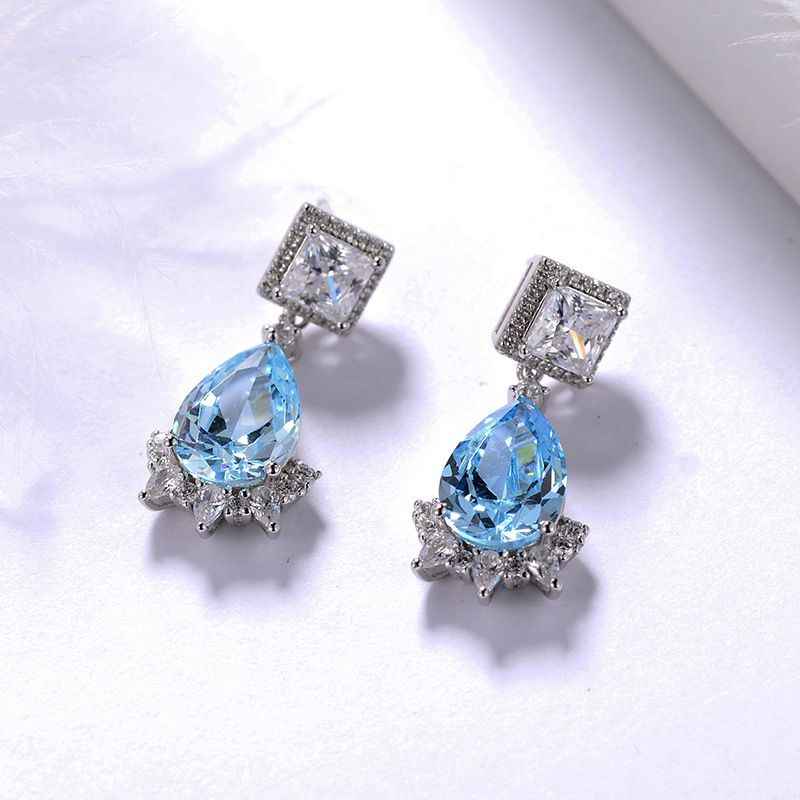 Aquamarine Stud Earrings - Silver Earrings Teardrop