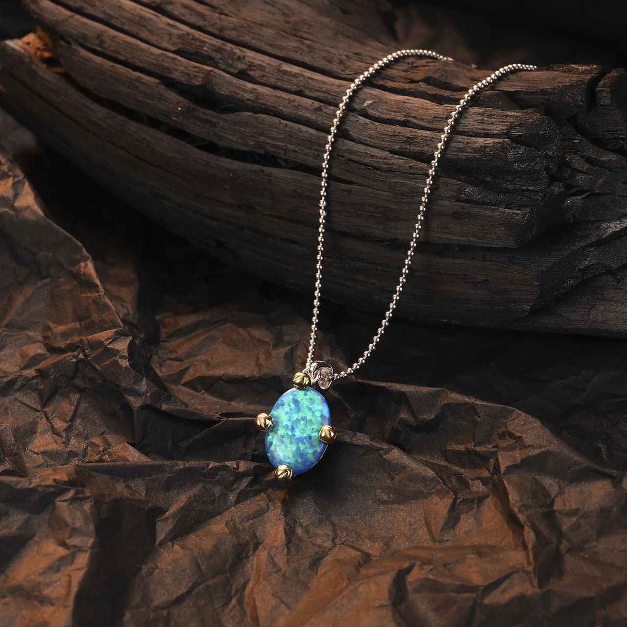 Blue Opal Necklace - October Birthstone Jewelry