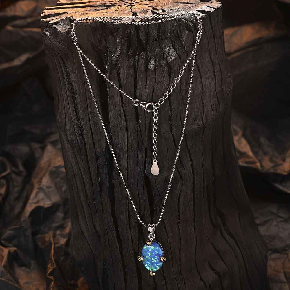 Blue Opal Necklace - October Birthstone Jewelry