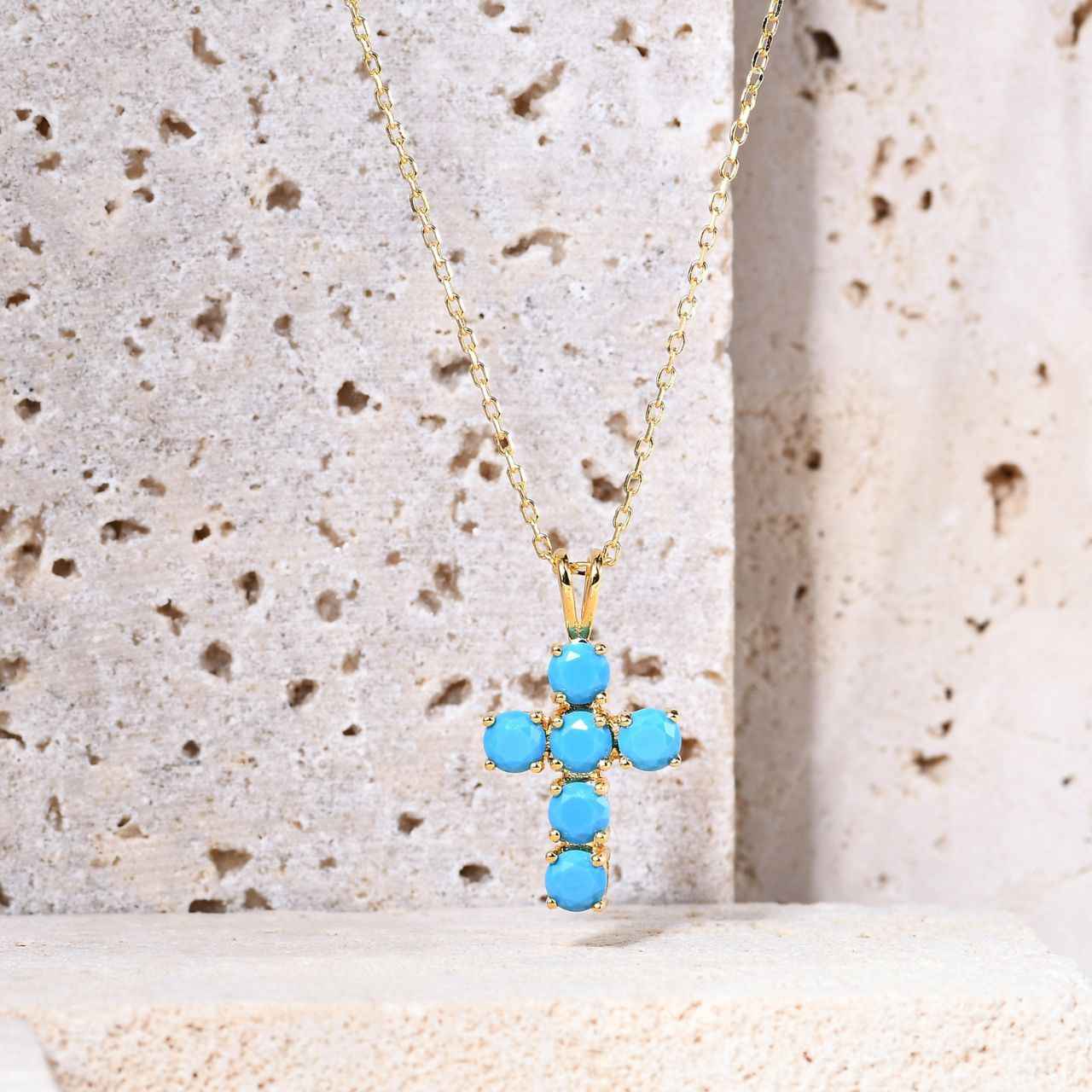 Turquoise Cross Necklace - December Birthstone Jewelry