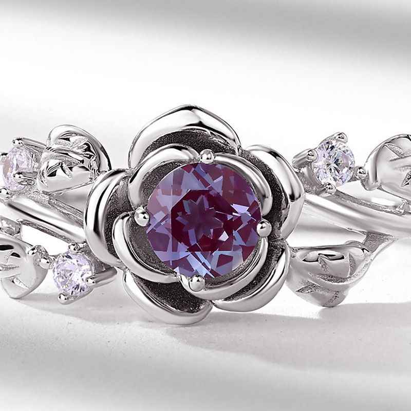 Alexandrite Wedding Rings - Silver Flower Ring