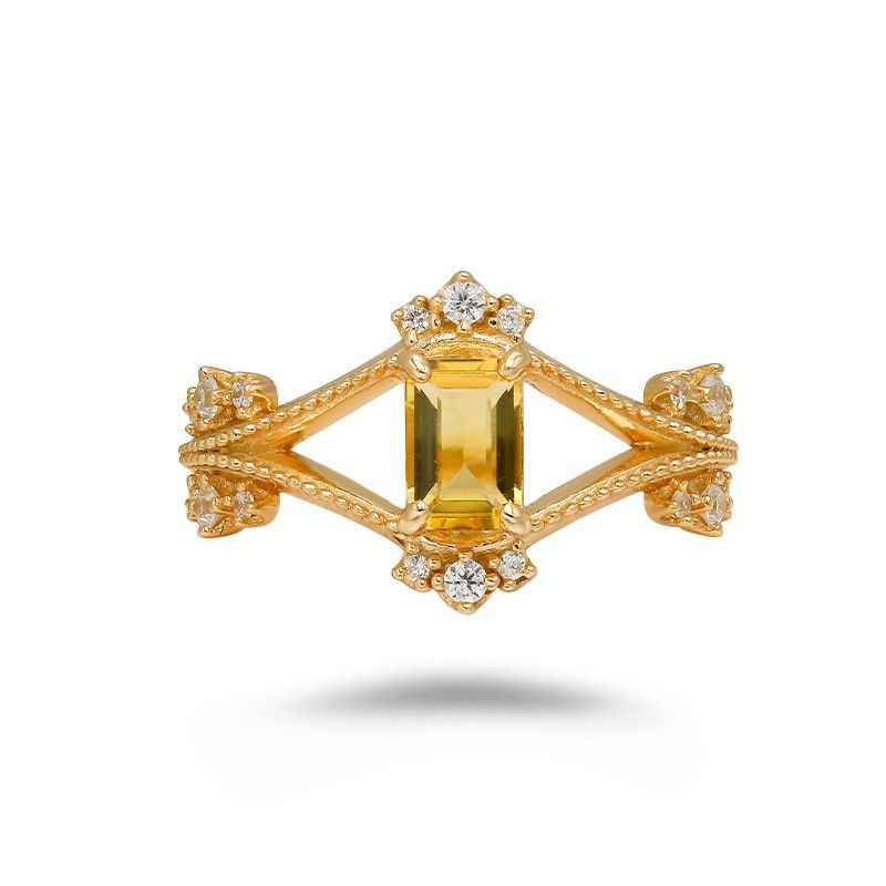 Citrine Gold Ring - Geometric Ring