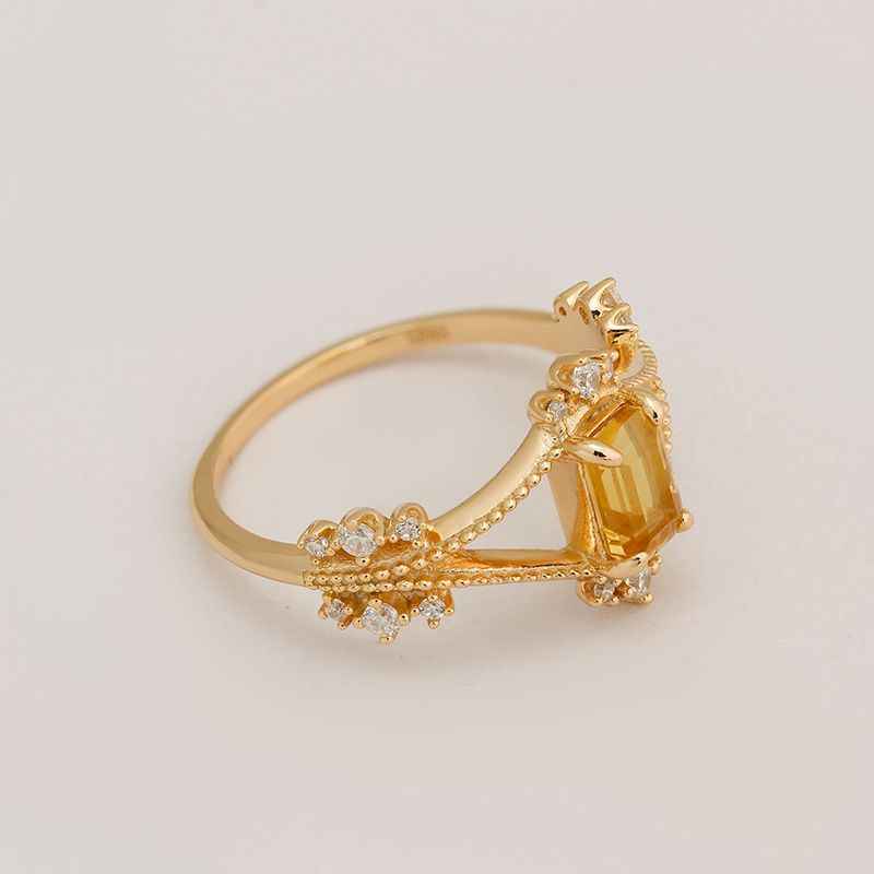 Citrine Gold Ring - Geometric Ring