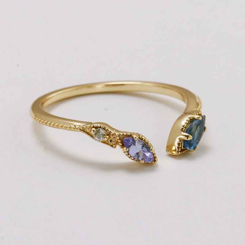 Tanzanite Open Ring - Gold Snake Ring, 3 Stone Ring