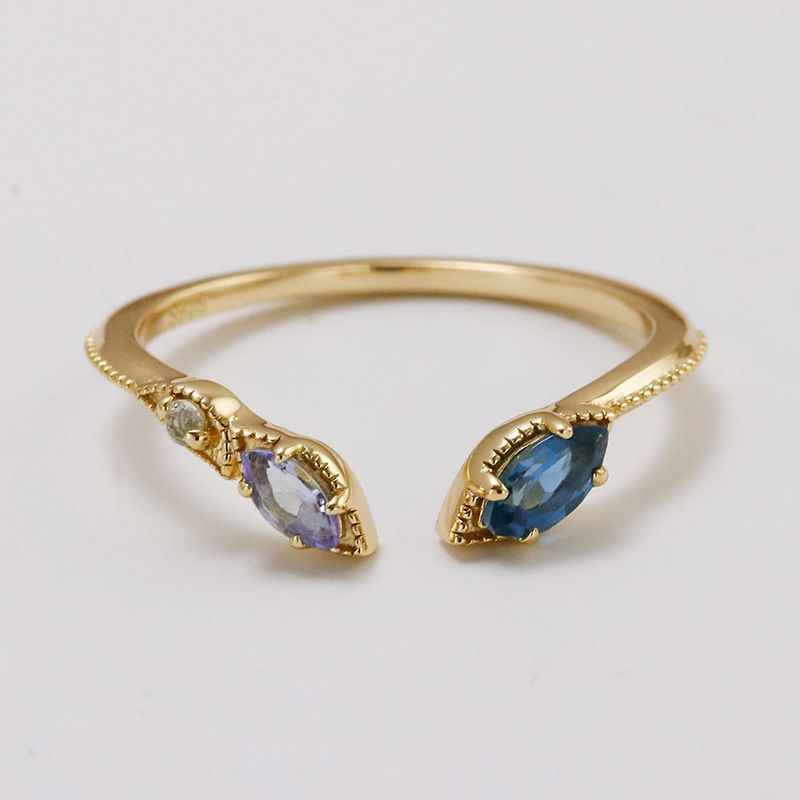 Tanzanite Open Ring - Gold Snake Ring, 3 Stone Ring