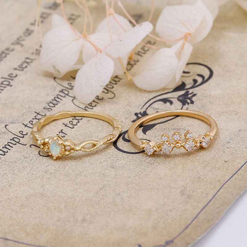 Gold Opal Ring - Wedding and Engagement Ring Set