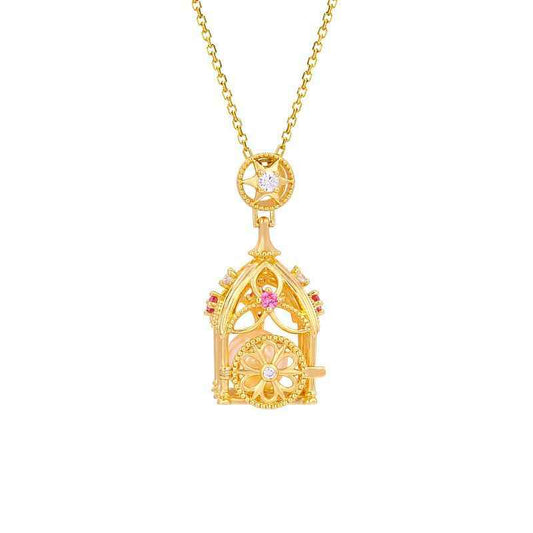 Gold Pearl Necklace - Openable Birdcage Locket Pendant