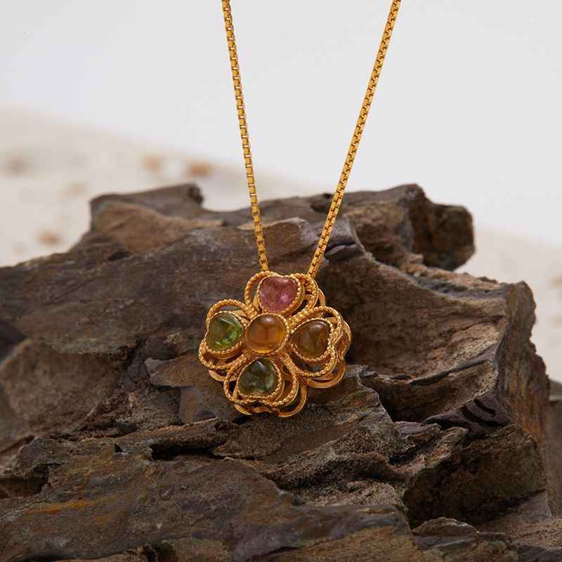 Tourmaline Necklace - 4 Leaf Clover Necklace, Gold Necklace for Women