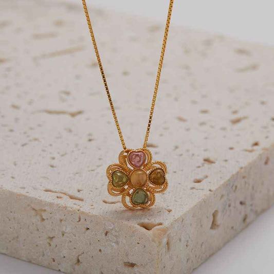 Tourmaline Necklace - 4 Leaf Clover Necklace, Gold Necklace for Women