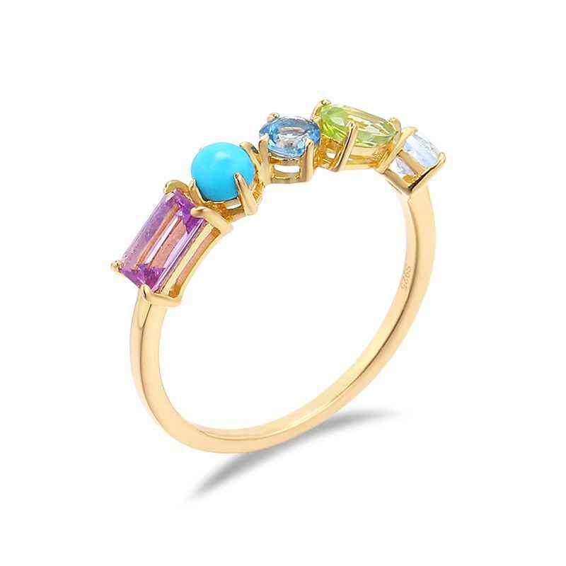 Turquoise Amethyst Peridot and Topaz Ring - Birthstone Ring