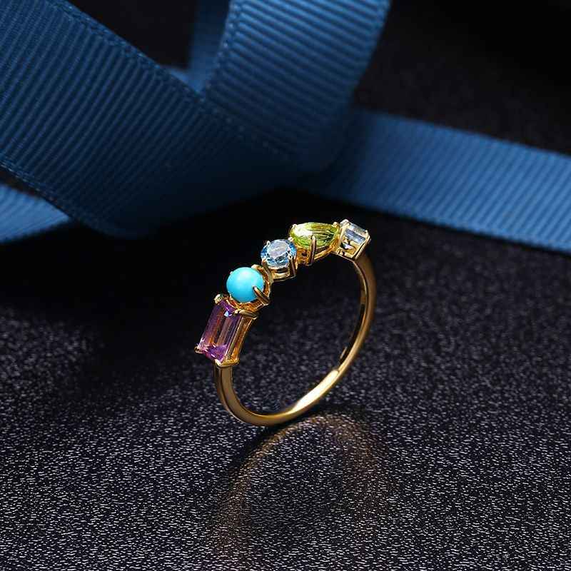 Turquoise Amethyst Peridot and Topaz Ring - Birthstone Ring