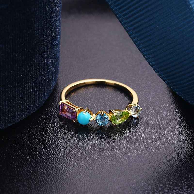 Turquoise Amethyst Peridot and Topaz Ring - Birthstone Ring